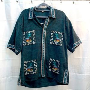 Teal Southwestern Camp Collar Shirt - Medium